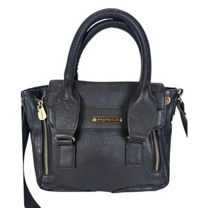 Andarella Black Leather Satchel Top Handle Crossbody Bag‎ Women's
